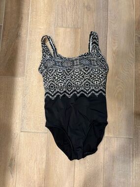By Longitude Black & White Aztec Top Patterned, Black Bottom One-Piece Swimsuit